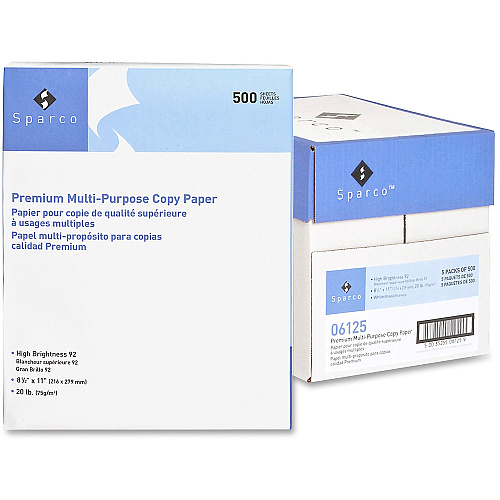 Sparco Copy Paper 92 Brightness - Letter - 8 1/2" x 11" - 20 lb Basis Weight - Sustainable Forestry Initiative (SFI) - Acid-free - White - 500 Sheets per Ream - 5 / Carton (06125)