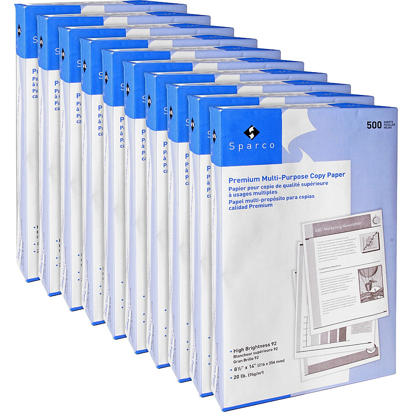Sparco Multipurpose Copy Paper 92 Brightness - Legal - 8 1/2" x 14" - 20 lb Basis Weight - 5000 / Carton - Sustainable Forestry Initiative (SFI) - Acid-free - White (06420)