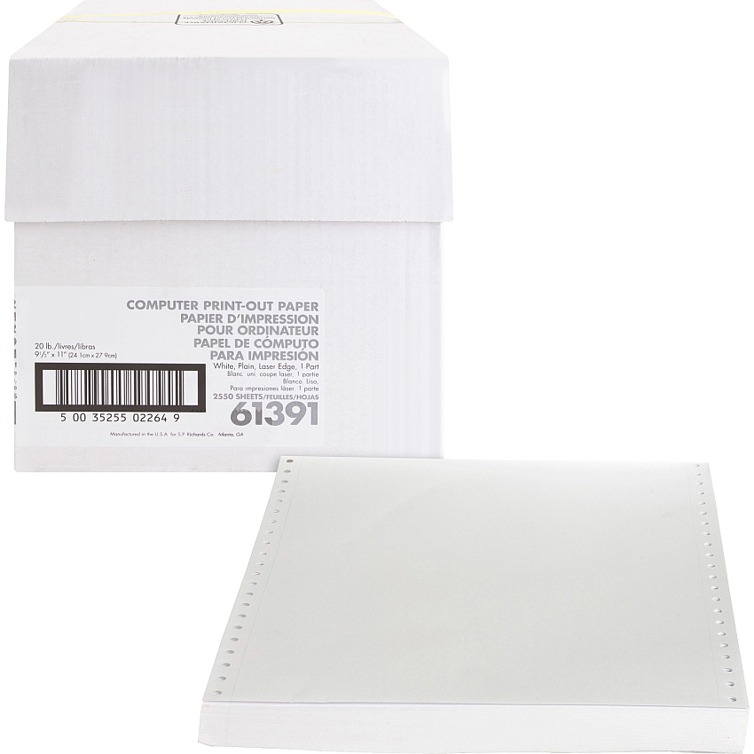 Sparco Perforated Blank Computer Paper 8 1/2" x 11" - 20 lb Basis Weight - Perforated - White - 2550 / Carton (61391)