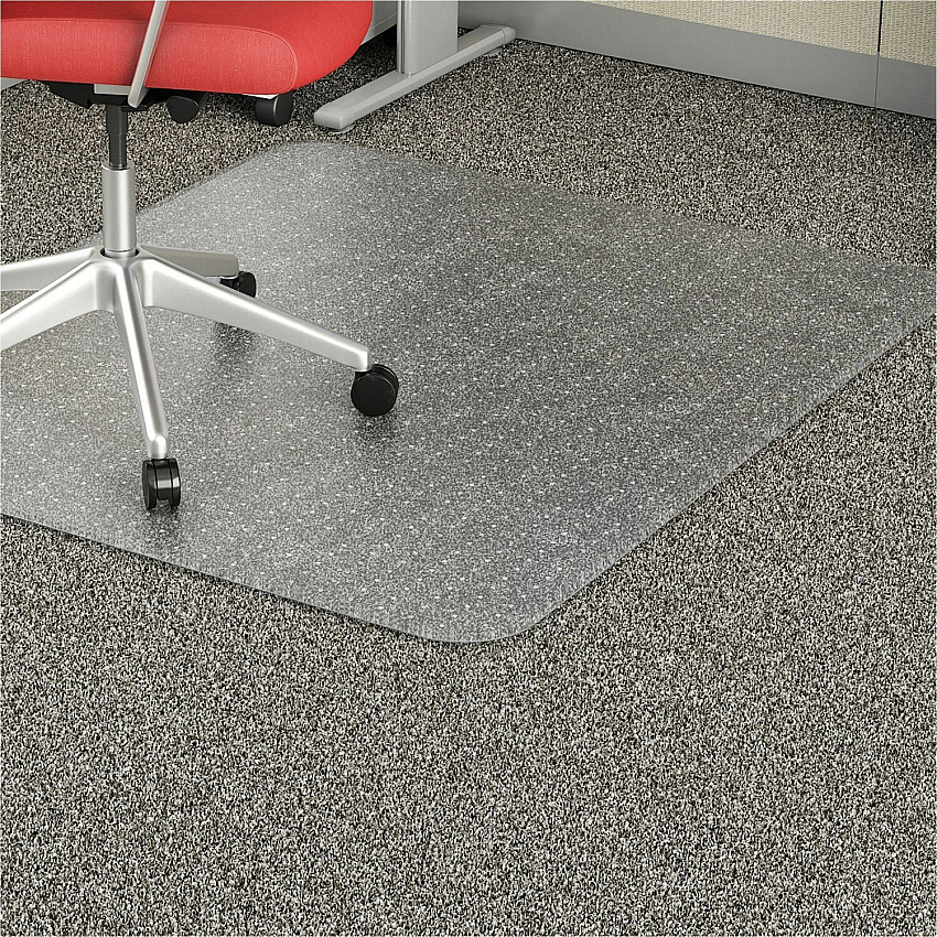 Lorell Low-Pile Economy Chairmat Carpeted Floor - 60" Length x 46" Width x 0.095" Thickness - Rectangular - Vinyl - Clear - 1 Each (LLR02158)