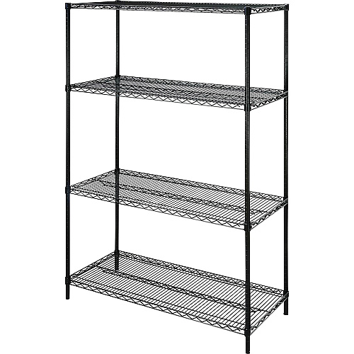 Lorell Industrial Wire Starter Shelving Unit 48" Width x 18" Depth x 72" Height - 4 x Shelf(ves) - 4000 lb Load Capacity - Black - Powder Coated - Steel - Assembly Required (LLR70061)