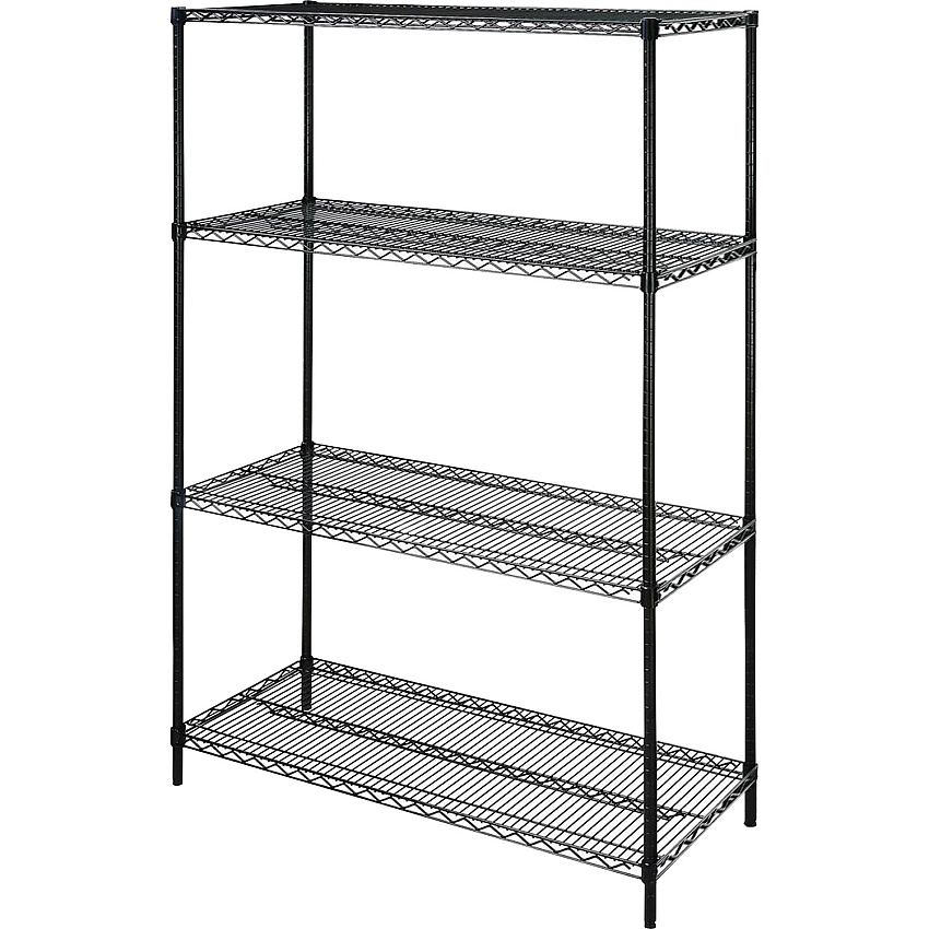 Lorell Industrial Wire Starter Shelving Unit 48" Width x 18" Depth x 72" Height - 4 x Shelf(ves) - 4000 lb Load Capacity - Black - Powder Coated - Steel - Assembly Required (LLR70061)