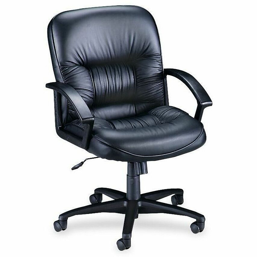 Lorell Tufted Managerial Mid-Back Office Chair Black Seat Color - Leather Seat Material - Black Frame Color - 5-star Base - Black - 1 Each (LLR60115)