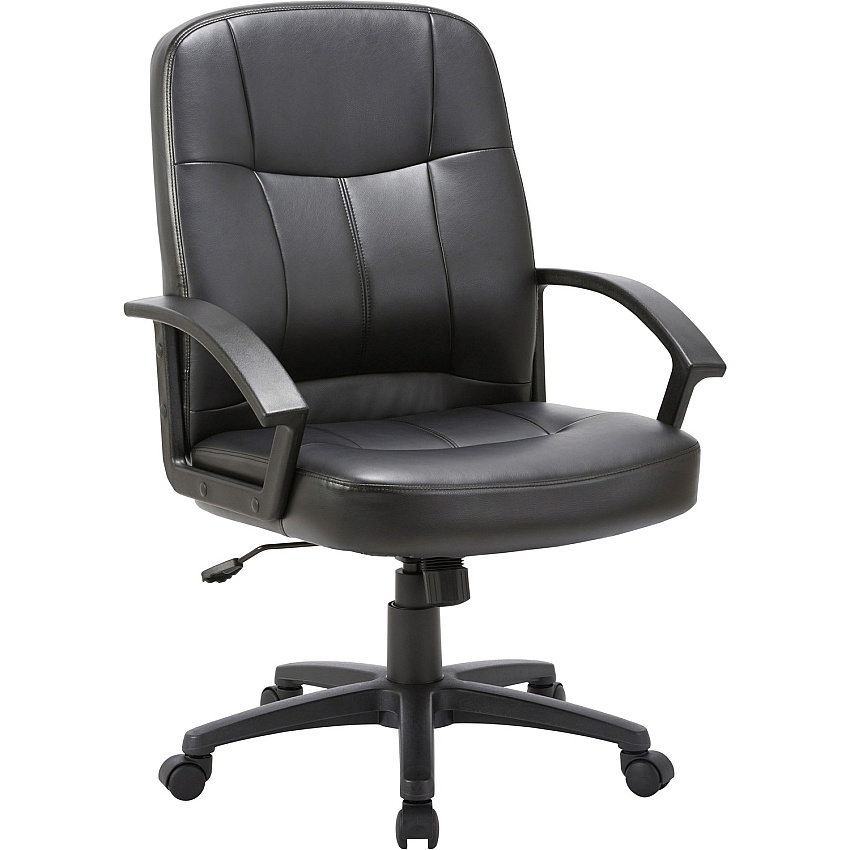 Lorell Chadwick Series Managerial Mid-Back Chair Black Seat Color - Leather Seat Material - Black Frame Color - 5-star Base - Black - 1 Each (LLR60121)