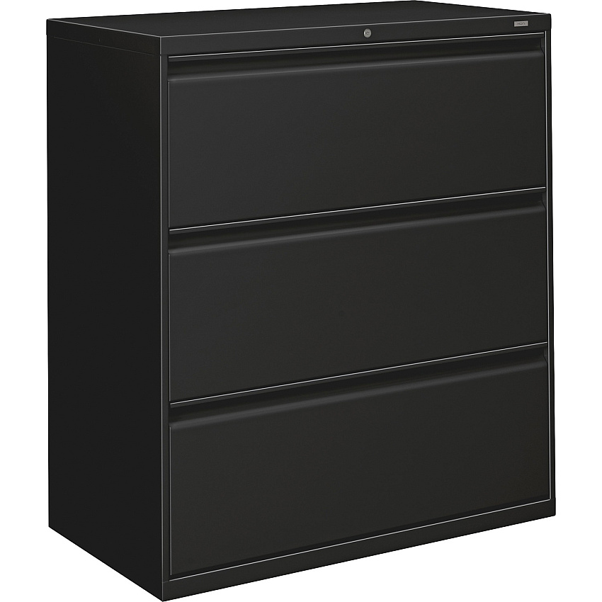 HON Lateral Files - 3-Drawer 36" Width x 19.3" Depth x 40.9" Height - 3 x Drawer(s) for File - Lateral - Black - Baked Enamel - Steel - Recycled (883LP)