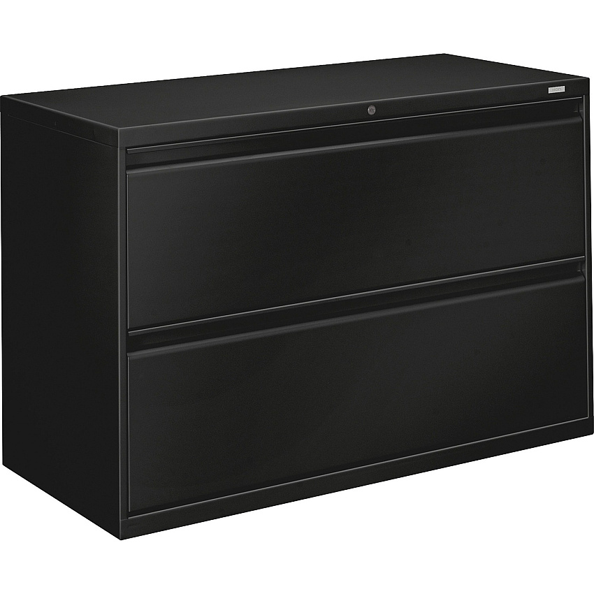 HON 800 Series Full-Pull Locking Lateral File - 2-Drawer 42" Width x 19.3" Depth x 28.4" Height - 2 x Drawer(s) - Lateral - Black - Baked Enamel - Steel - Recycled (892LP)