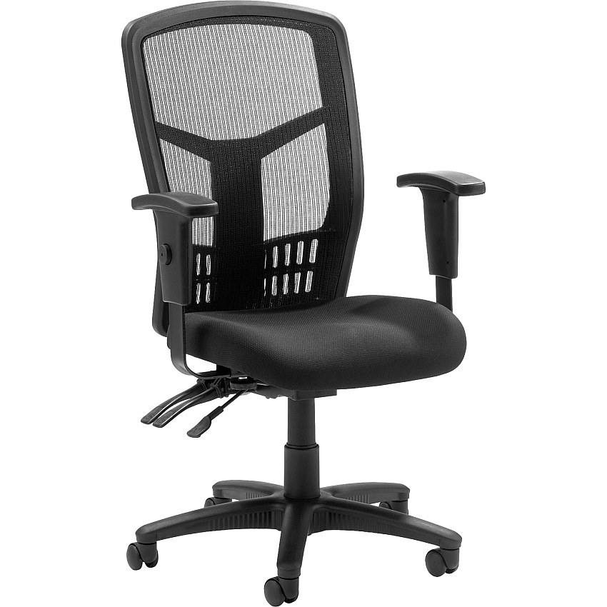 Lorell High-Back Mesh Office Chair with Arms, Black Fabric Seat (LLR86200)
