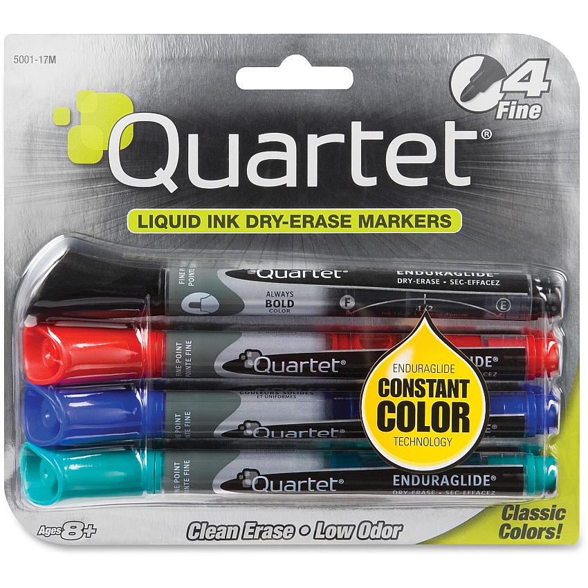 Quartet EnduraGlide Dry-Erase Markers Fine Marker Point - Red, Green, Black, Blue Ink - 4 / Set (500110M)