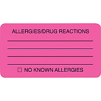 Tabbies ALLERY/DRUG REACTIONS Alert Labels 3 1/4" Width x 1 3/4" Length - Pink - 250 / Roll (01730)