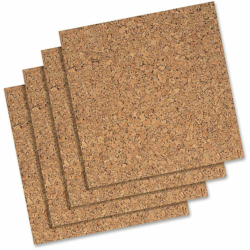 Quartet Frameless Modular Natural Cork Tiles 12" Board Height x 12" Board Width - Brown Natural Cork Surface - Frameless, Durable, Self-healing - 4 / Pack (102Q)