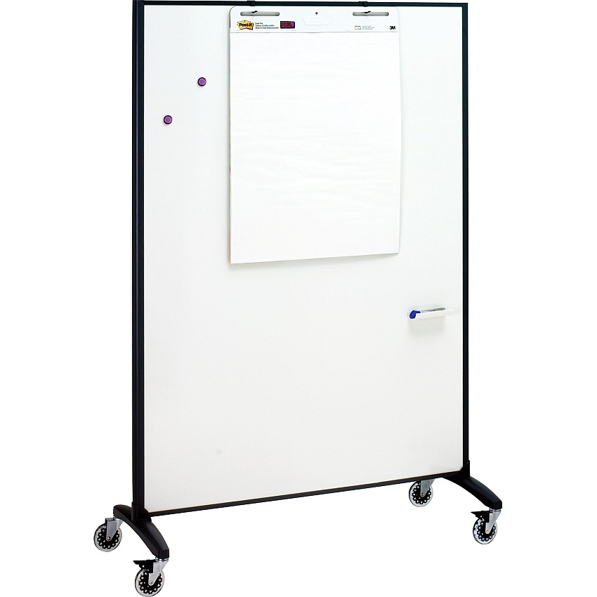Quartet Motion Room Divider 48" (4 ft) Width x 72" (6 ft) Height - White Porcelain Surface - Graphite Metal Frame - Magnetic - 1 Each (6640MB)