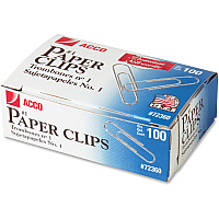 ACCO Premium Paper Clips No. 1 - 10 Sheet Capacity - Galvanized, Corrosion Resistant - Silver - Metal, Zinc Plated - 100/Box - 10 / Pack (72360)