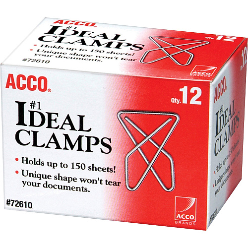 ACCO Ideal Paper Clamps Large - No. 1 - 150 Sheet Capacity - Silver - Metal - 12 / Box (72610)