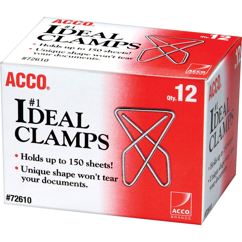 ACCO Ideal Paper Clamps Large - No. 1 - 150 Sheet Capacity - Silver - Metal - 12 / Box (72610)