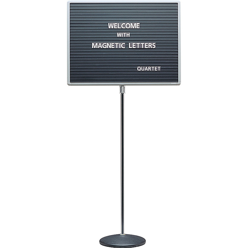 Quartet Single-Pedestal Letter Board 16" Board Height x 20" Board Width - Solid Black Surface - Magnetic, Adjustable Pedestal, Sturdy - Gray Aluminum Frame - 1 Each (7920M)