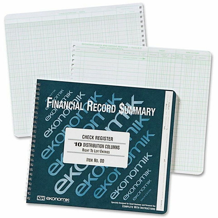 Ekonomik Check Register Forms 40 Sheet(s) - Wire Bound - 10" x 8.75" Sheet Size - 10 Columns per Sheet - White Sheet(s) - Green Print Color - Recycled - 1 Each (DD)