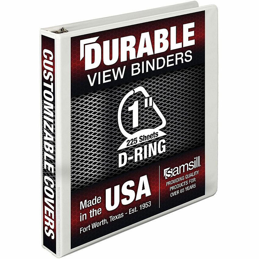 Samsill Insertable D-Ring Binder 1" Binder Capacity - Letter - 8 1/2" x 11" Sheet Size - 250 Sheet Capacity - 3 Ring - Fastener: D-Ring - Pocket: 2, Internal - Polypropylene, Chipboard - White - 1.12 lb - Recycled - Locking Ring, Clear Overlay, No (16437)