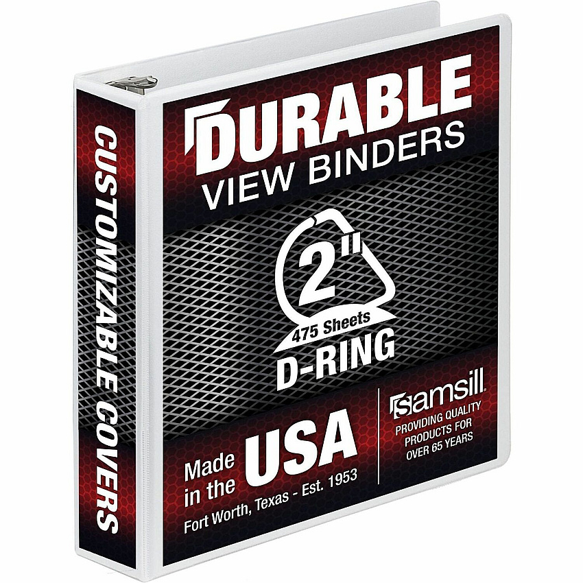 Samsill Insertable D-Ring Binder 2" Binder Capacity - Letter - 8 1/2" x 11" Sheet Size - 500 Sheet Capacity - 3 Ring - Fastener: D-Ring - Pocket: 2, Internal - Polypropylene, Chipboard - White - 1.66 lb - Recycled - Locking Ring, Clear Overlay, No (16467)