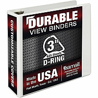 Samsill Insertable D-Ring Binder 3" Binder Capacity - Letter - 8 1/2" x 11" Sheet Size - 650 Sheet Capacity - 3 Ring - Fastener: D-Ring - Pocket: 2, Internal - Polypropylene, Chipboard - White - 1.76 lb - Recycled - Locking Ring, Clear Overlay, No (16487)