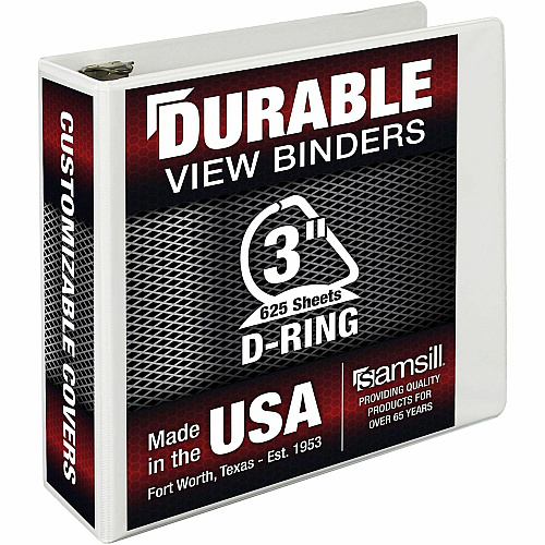 Samsill Insertable D-Ring Binder 3" Binder Capacity - Letter - 8 1/2" x 11" Sheet Size - 650 Sheet Capacity - 3 Ring - Fastener: D-Ring - Pocket: 2, Internal - Polypropylene, Chipboard - White - 1.76 lb - Recycled - Locking Ring, Clear Overlay, No (16487)
