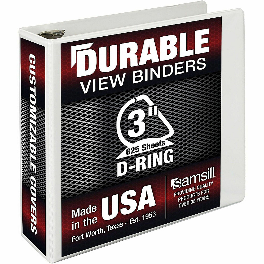 Samsill Insertable D-Ring Binder 3" Binder Capacity - Letter - 8 1/2" x 11" Sheet Size - 650 Sheet Capacity - 3 Ring - Fastener: D-Ring - Pocket: 2, Internal - Polypropylene, Chipboard - White - 1.76 lb - Recycled - Locking Ring, Clear Overlay, No (16487)