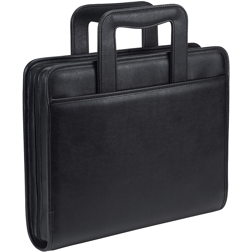 Samsill Letter Portfolio 8 1/2" x 11" - 3 Fastener(s) - 2" for Folder - 2 Exterior, Internal Pocket(s) - Vinyl, Leather, Metal, Nappa Leather - Black - Corner, Zipper Closure, Handle, Wrap-around, Snap Closure - 1 Each (15670)