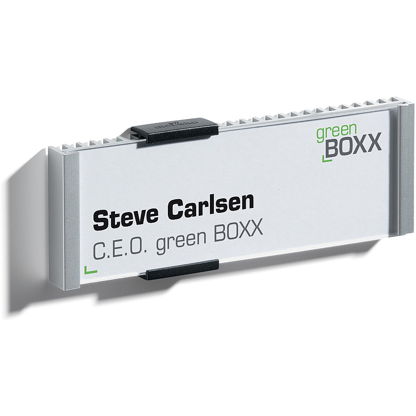 DURABLE&reg; Wall Mounted INFO SIGN 5.9" Width x 2.1" Height x 0.5" Depth - Rectangular Shape - Wall Mountable - Replaceable, Insertable, Anti-glare - Indoor - Acrylic, Aluminum - Silver - 1 Each (480023)