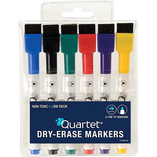 Quartet ReWritables Mini Dry-Erase Markers Fine Marker Point - Black, Red, Green, Blue, Purple, Yellow Ink - 6 / Set (51659312Q)