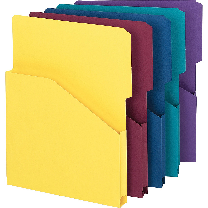 Smead 2/5 Tab Cut Letter Recycled File Pocket 8 1/2" x 11" - 1" Expansion - 11 pt. - Assorted - Unpunched - 10% Recycled - 5 / Pack (75445)