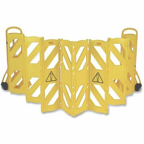Rubbermaid Commercial Foldable Mobile Caution Barrier 40" Height - Caster - Yellow - 1 Each (9S1100YW)