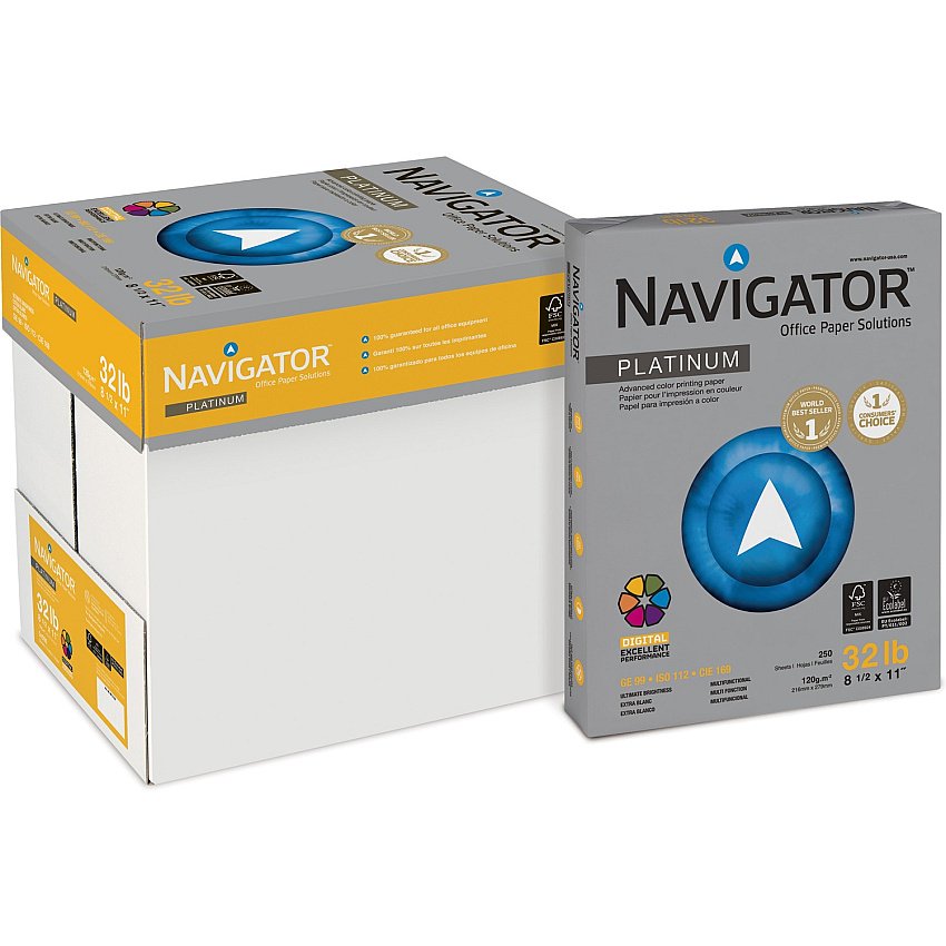 Navigator Platinum Office Multipurpose Paper 99 Brightness - Letter - 8 1/2" x 11" - 32 lb Basis Weight - Smooth - Jam-free - Bright White - 250/Pack - 8 / Carton (NPL1132)
