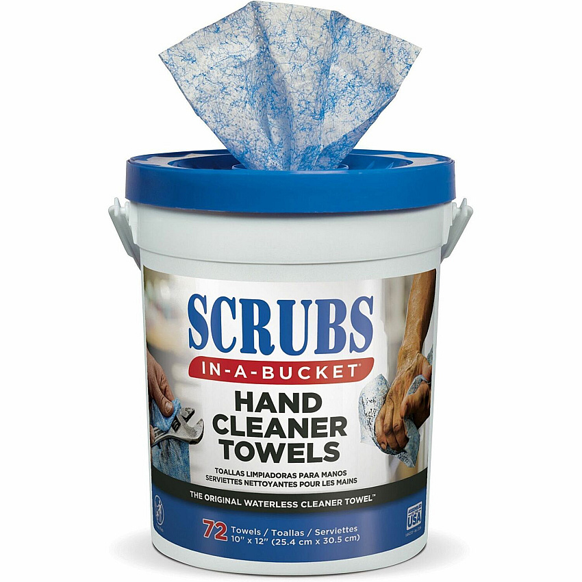 SCRUBS In-A-Bucket Hand Cleaner Towels 12" Width x 10" Length - Blue - 72/Tub - 1 Each (42272)