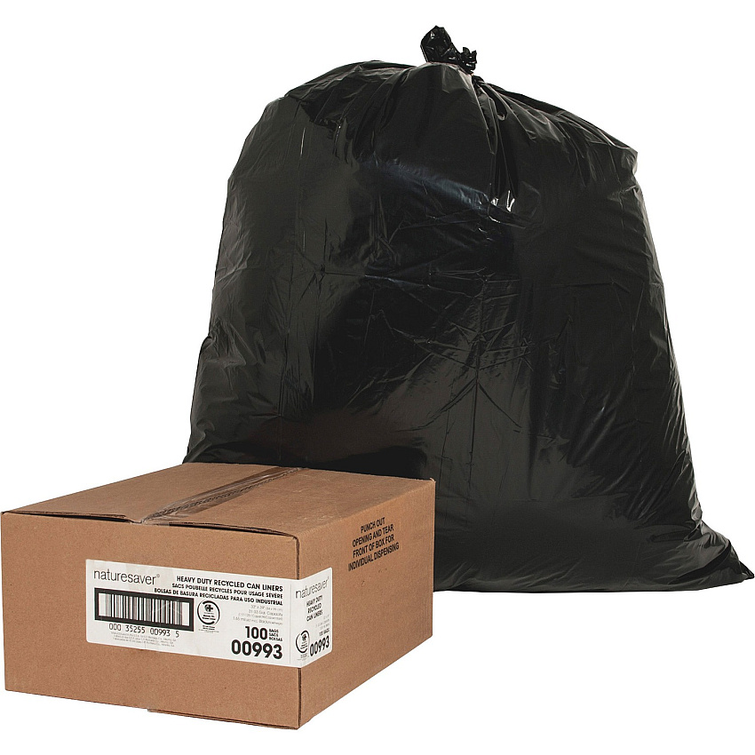Nature Saver Black Low-density Recycled Can Liners Medium Size - 33 gal Capacity - 1.65 mil (42 Micron) Thickness - Low Density - Black - Plastic - Cleaning Supplies - Recycled - 100 / Carton (00993)