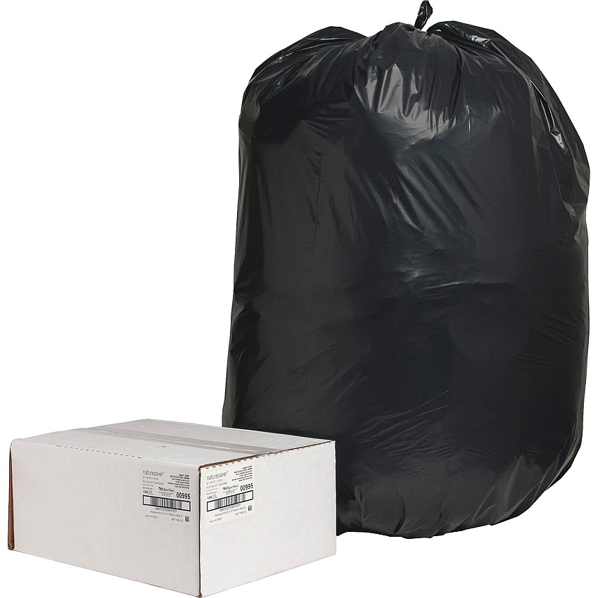Nature Saver Black Low-density Recycled Can Liners Extra Large Size - 60 gal Capacity - 58" Length x 38" Width x 2 mil (51 Micron) Thickness - Low Density - Black - Plastic - Cleaning Supplies - Recycled - 100 / Carton (00995)