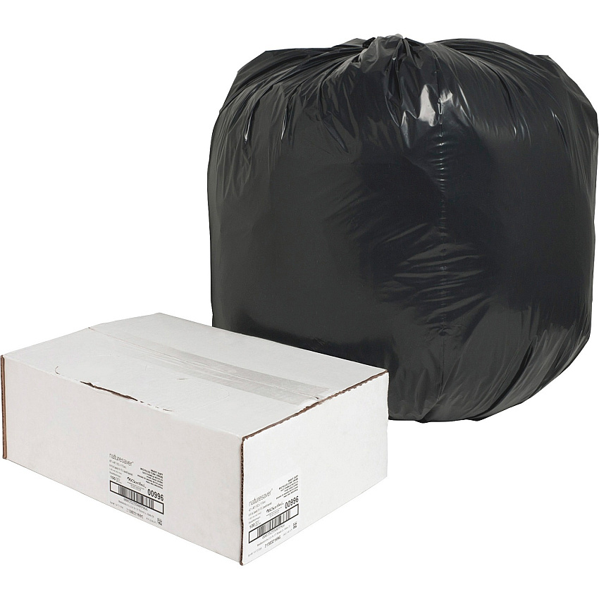 Nature Saver Black Low-density Recycled Can Liners Large Size - 45 gal Capacity - 46" Length x 40" Width x 1.65 mil (42 Micron) Thickness - Low Density - Black - Plastic - Cleaning Supplies - Recycled - 100 / Carton (00996)
