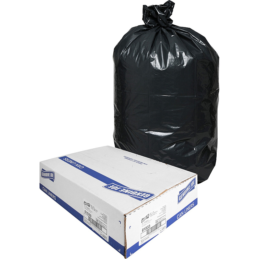 Genuine Joe Heavy-Duty Trash Can Liners Medium Size - 33 gal Capacity - 40" Length x 33" Width x 1.50 mil (38 Micron) Thickness - Low Density - Black - 100/Box - 1 / Carton (GJO01533)
