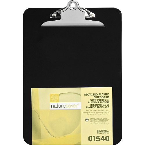 Nature Saver Recycled Plastic Clipboards 1" Clip Capacity - 8 1/2" x 12" Sheet Size - Heavy Duty - Plastic - Black - 1 Each (01540)