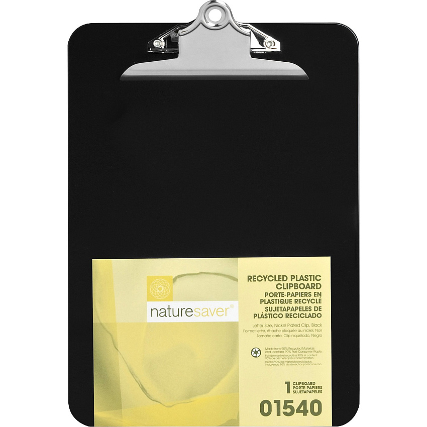 Nature Saver Recycled Plastic Clipboards 1" Clip Capacity - 8 1/2" x 12" Sheet Size - Heavy Duty - Plastic - Black - 1 Each (01540)