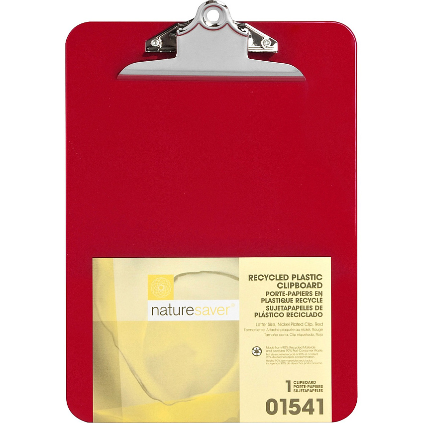 Nature Saver Recycled Plastic Clipboards 1" Clip Capacity - 8 1/2" x 12" Sheet Size - Heavy Duty - Plastic - Red - 1 Each (01541)
