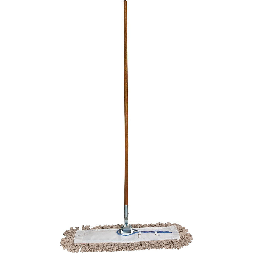 Genuine Joe Dust Mop Complete Combo 24" Width Cotton Head - 60" Length x 0.94" Diameter Wood Handle - Swivel Head, Lightweight, Chrome Plated, Absorbent, Rust Resistant, Reinforced, Refillable - 1 Each (GJO54101)