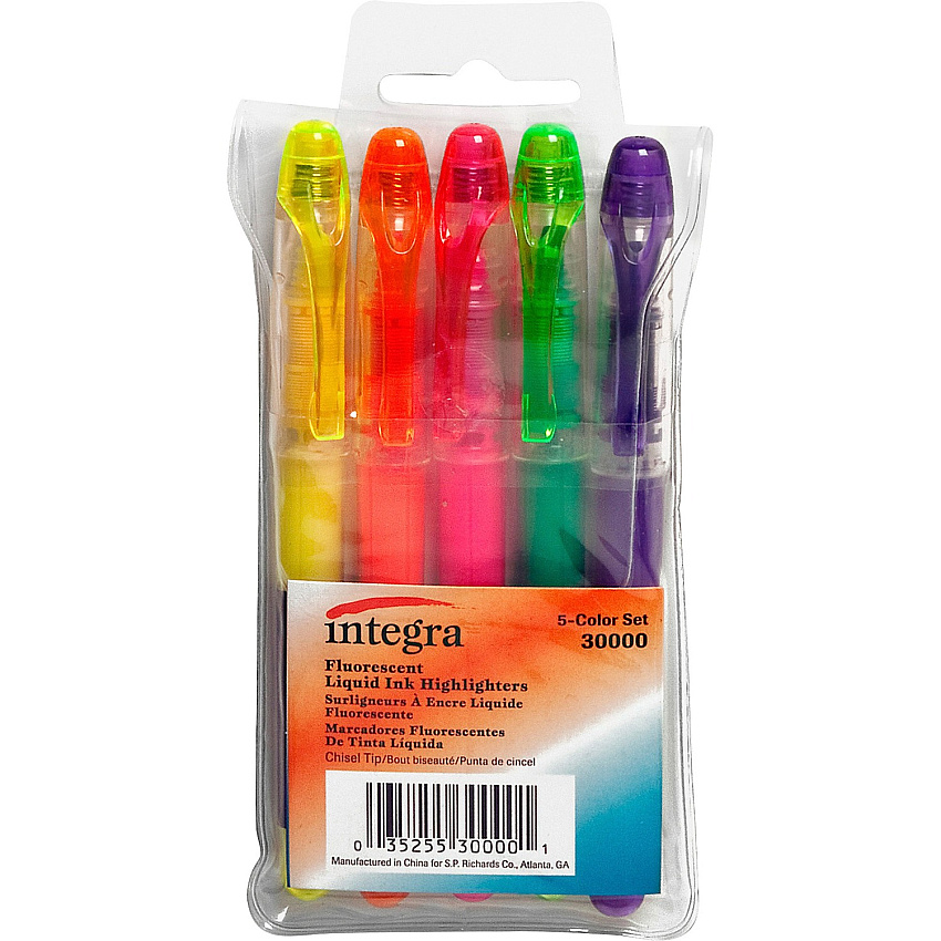 Integra Liquid Highlighters Fine Chisel Marker Point - Assorted Ink - 5 / Set (30000)