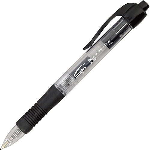 Integra Retractable 0.7mm Gel Pens 0.7 mm Medium Pen Point - Retractable - Black Ink - Gel-based - Clear Barrel - Metal Tip - 1 Dozen (30035)