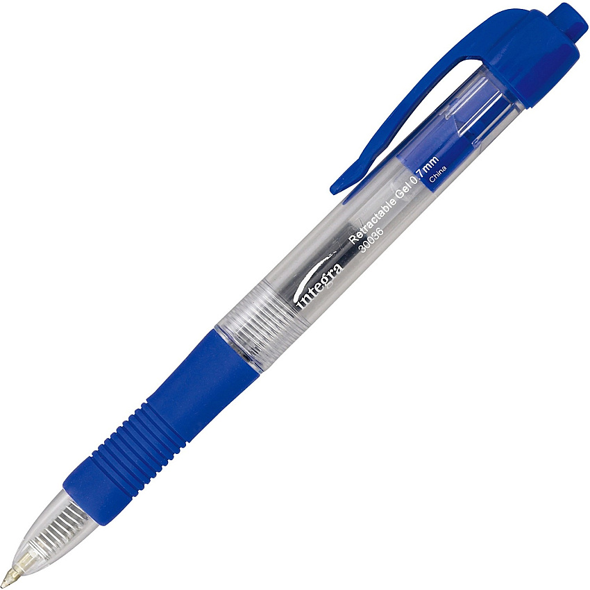 Integra Retractable 0.7mm Gel Pens 0.7 mm Medium Pen Point - Retractable - Blue Ink - Gel-based - Clear Barrel - Metal Tip - 1 Dozen (30036)