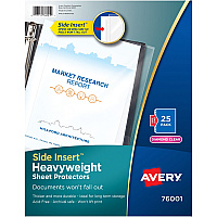 Avery&reg; Side Insert Sheet Protectors For Letter 8 1/2" x 11" Sheet - 3 x Holes - Ring Binder - Side Loading - Clear, Diamond Clear - Polypropylene - 25 / Pack (76001)