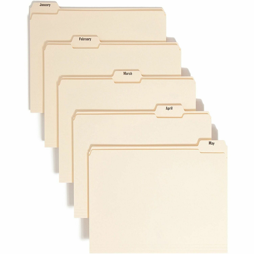 Smead 1/5 Tab Cut Letter Recycled Top Tab File Folder 8 1/2" x 11" - 3/4" Expansion - Top Tab Location - Assorted Tab Position - 11 pt. - 2 Plys - Manila - 10% Recycled - 12 / Set (11765)