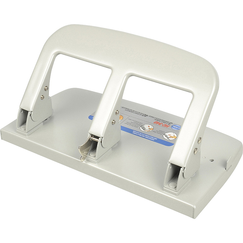CARL Heavy-duty 3-Hole Punch with Tray 3 Punch Head(s) - 40 Sheet of 20lb Paper - 9/32" Punch Size - Silver (63040)