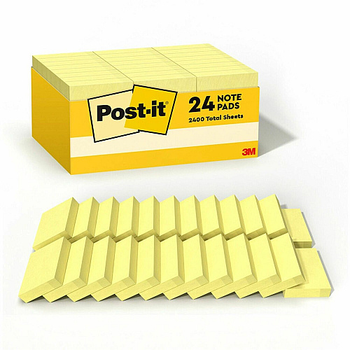 Post-it&reg; Notes Value Pack 2160 - 1 1/2" Flag/Note Width x 2" Flag/Note Length - Rectangle - 90 Sheets per Pad - Unruled - Yellow - Paper - 24 / Pack (65324VADB)