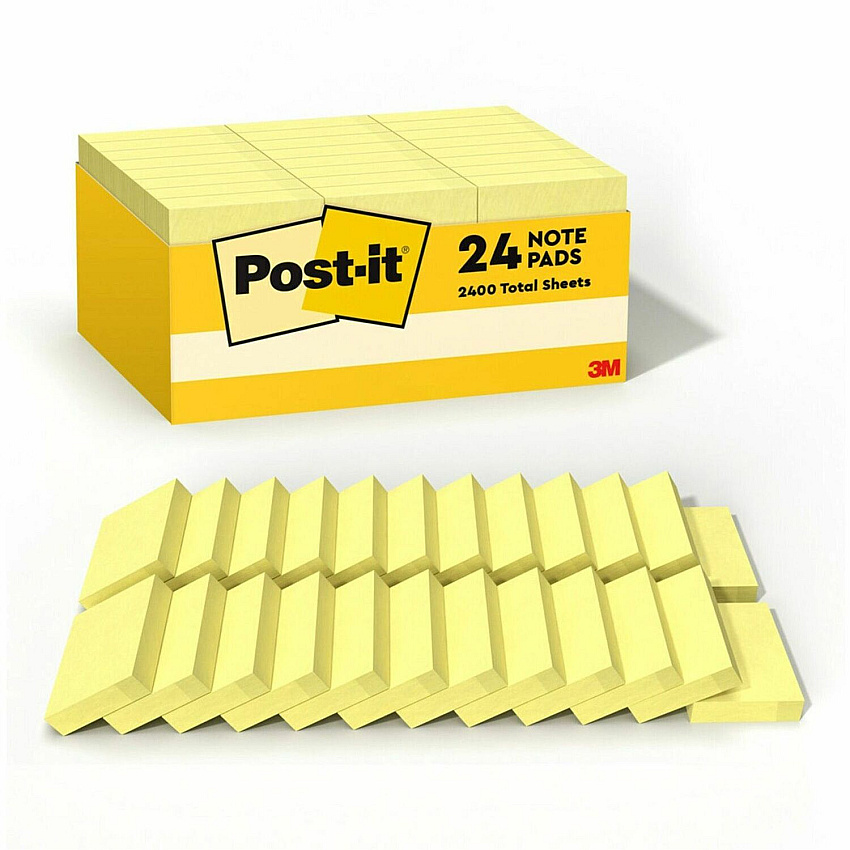 Post-it&reg; Notes Value Pack 2160 - 1 1/2" Flag/Note Width x 2" Flag/Note Length - Rectangle - 90 Sheets per Pad - Unruled - Yellow - Paper - 24 / Pack (65324VADB)