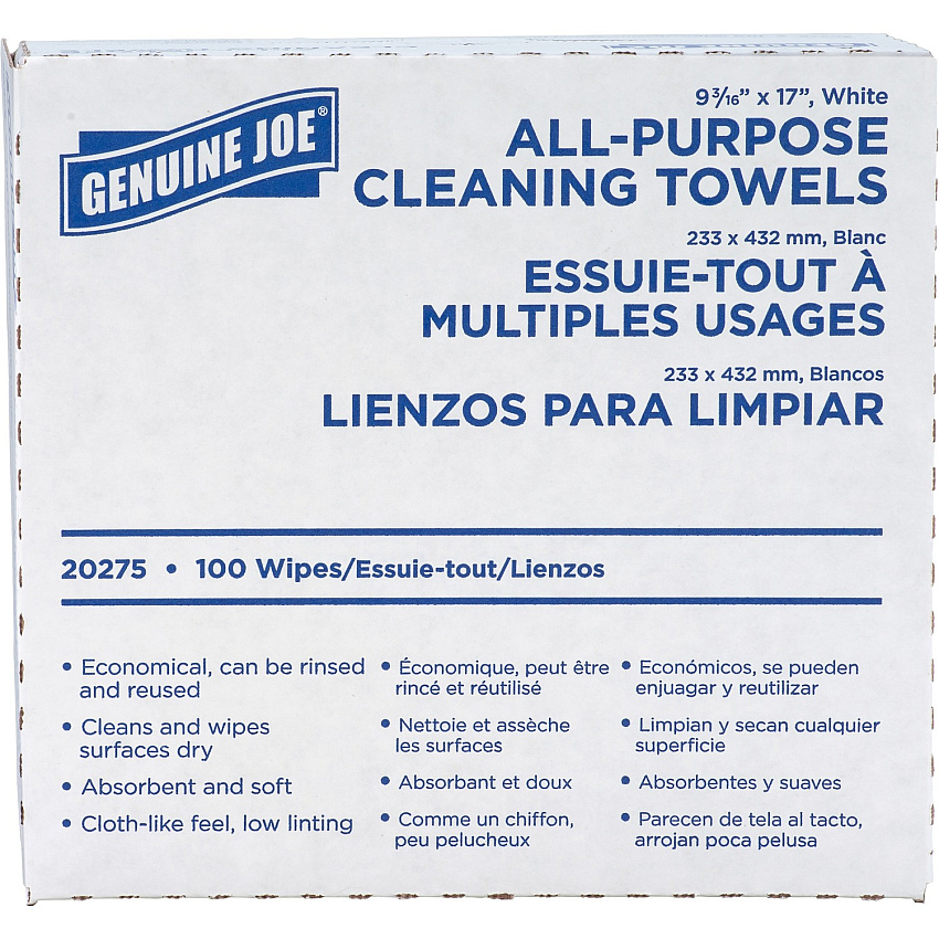Genuine Joe All-Purpose Cleaning Towels 16.50" x 9.50" - White - Fabric - 100 / Box (GJO20275)