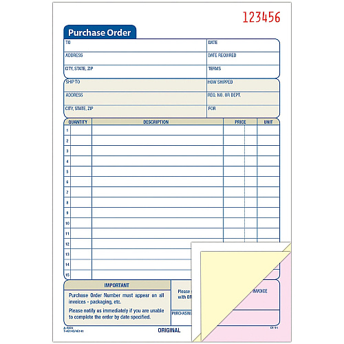 Adams 3-Part Carbonless Purchase Order Forms 3 Part - Carbonless Copy - 5.56" x 8.43" Sheet Size - 1 Each (TC5831)